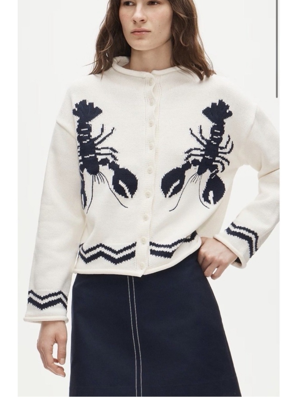 JCrew 2025 Rollneck cardigan in Lobster Intarsia